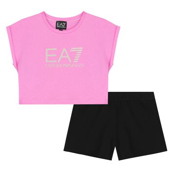 Girls Pink & Black Logo Shorts Set