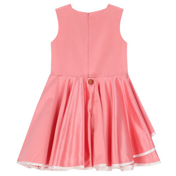 Girls Pink Satin Bow Dress