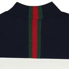 Younger Boys Ivory & Navy Blue Web Striped Polo Shirt, 1, hi-res