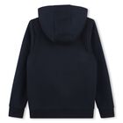 Boys Navy Blue Logo Hooded Zip Up Top, 2, hi-res