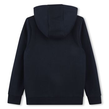 Boys Navy Blue Logo Hooded Zip Up Top