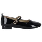 Girls Black Logo Patent Leather Shoes, 1, hi-res
