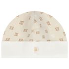 Baby Girls Ivory & Beige Logo Hat, 1, hi-res