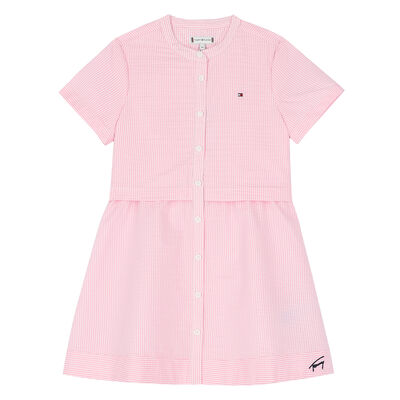 Girls Pink & White Striped Logo Dress