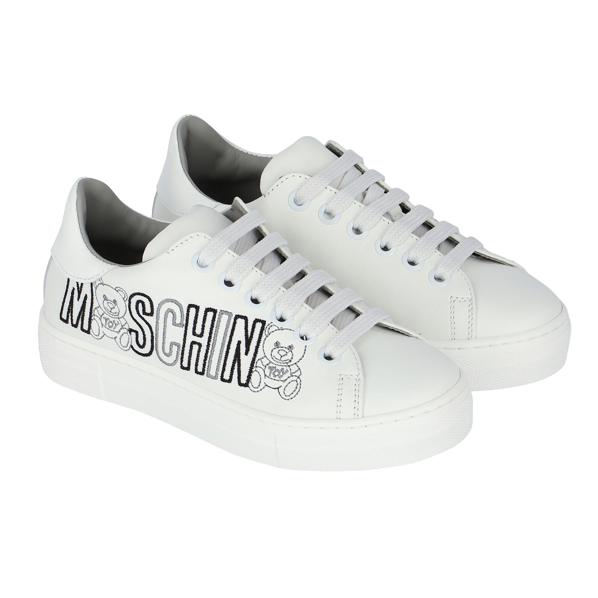Moschino White Logo Leather Trainers Junior Couture USA
