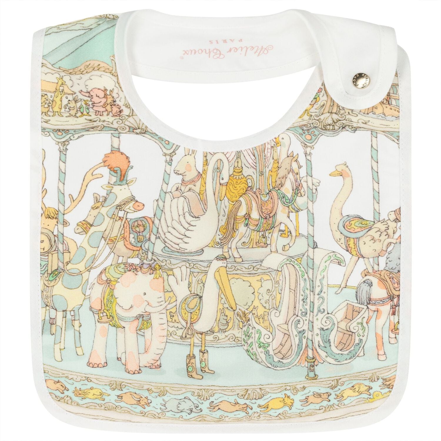 Ivory & Green Carousel Carr&eacute; Swaddle & Bib Gift Set, 1, hi-res