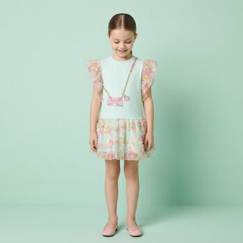 Younger Girls Green Bag Logo Dress