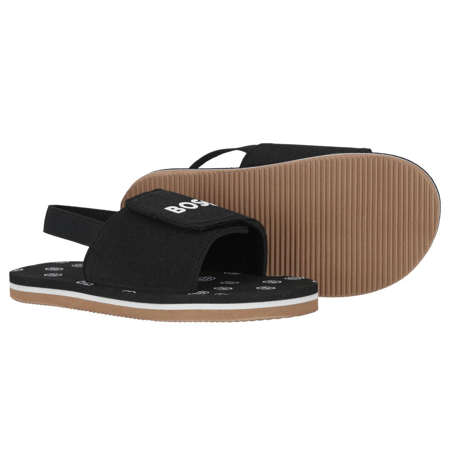 Boys Black Logo Sandals, 1, hi-res image number null