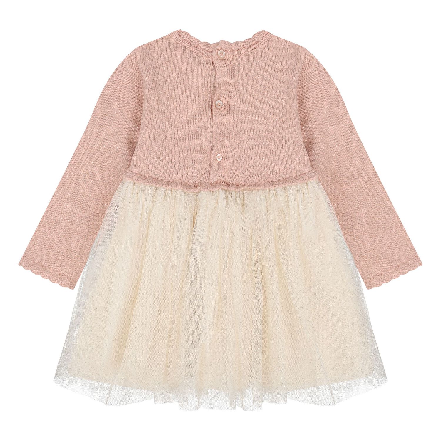 Younger Girls Pink & Ivory Tulle Dress, 1, hi-res