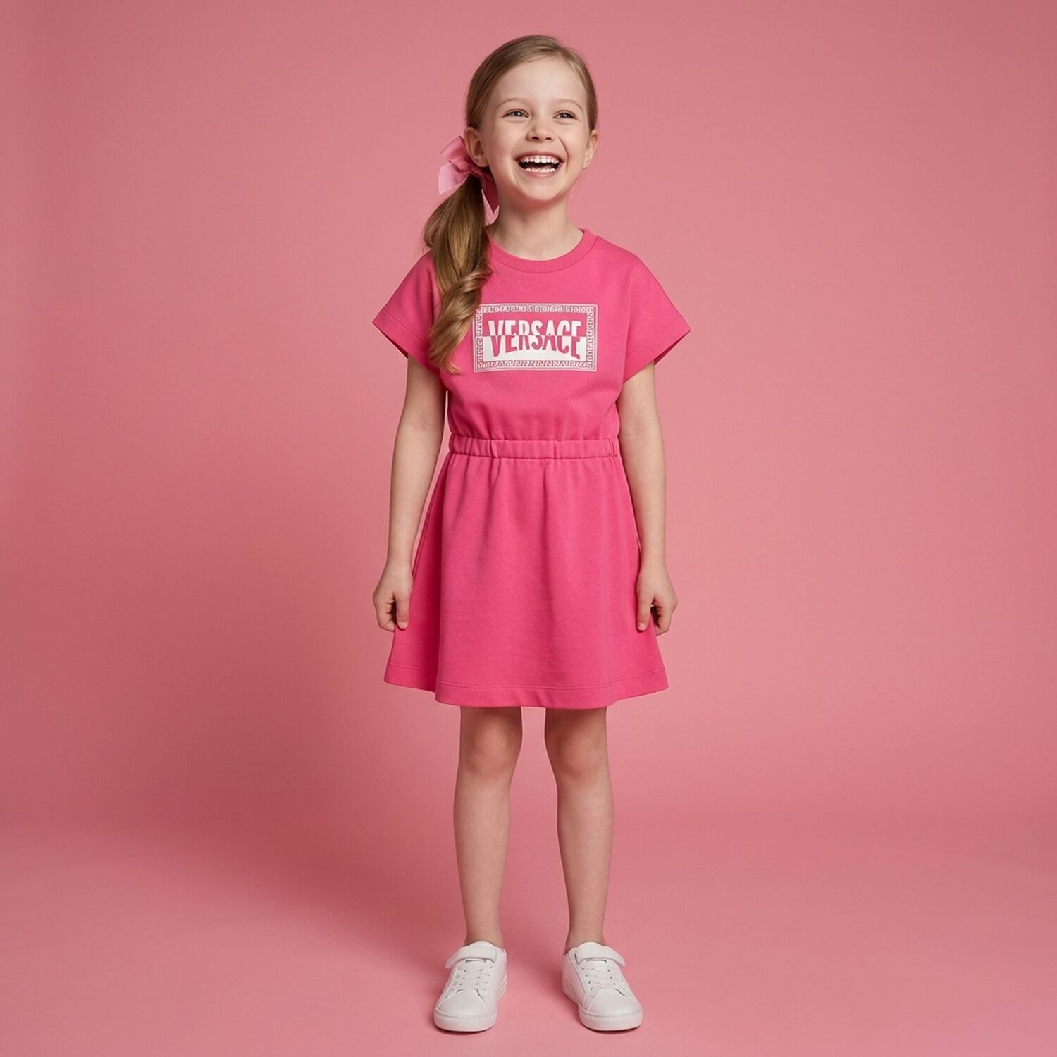 Girls Pink Logo Dress, 1, hi-res