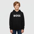 Boys Black Logo Hooded Top, 1, hi-res