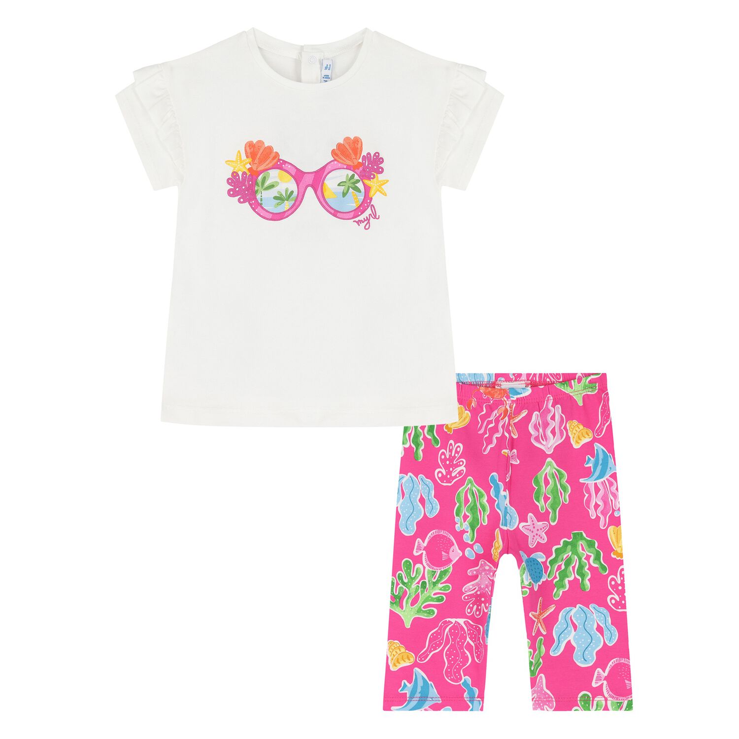 Younger Girls White & Pink  Floral Leggings Set, 1, hi-res