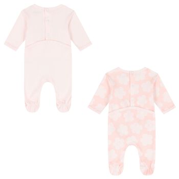 Baby Girls White & Pink Boke Flower Babygrows ( 2 Pack )