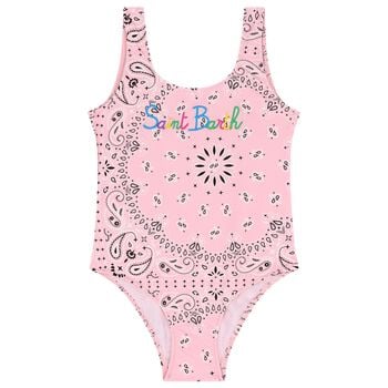 Girls Pink Paisley Logo Swimsuit