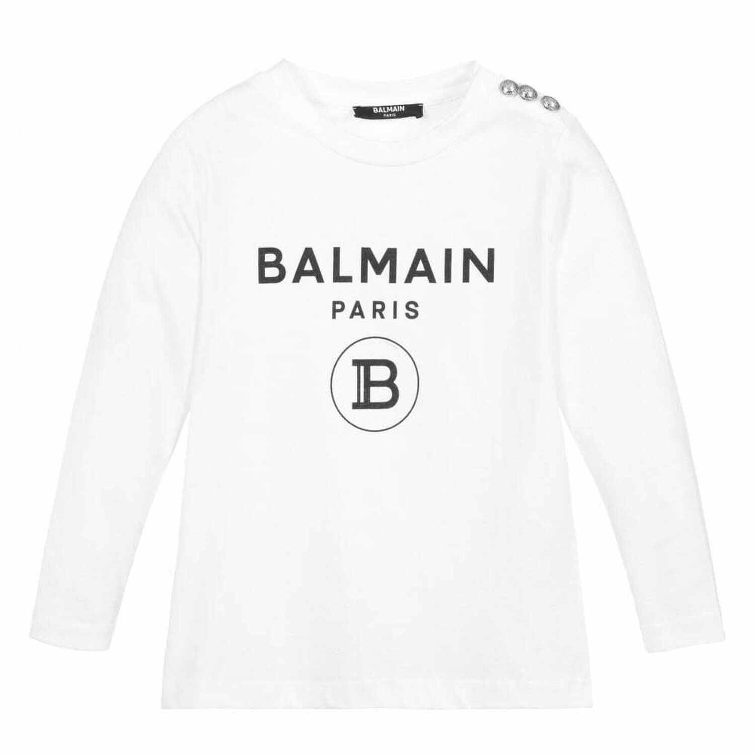 Balmain Girls White Logo Printed Long Sleeve Top | Junior Couture