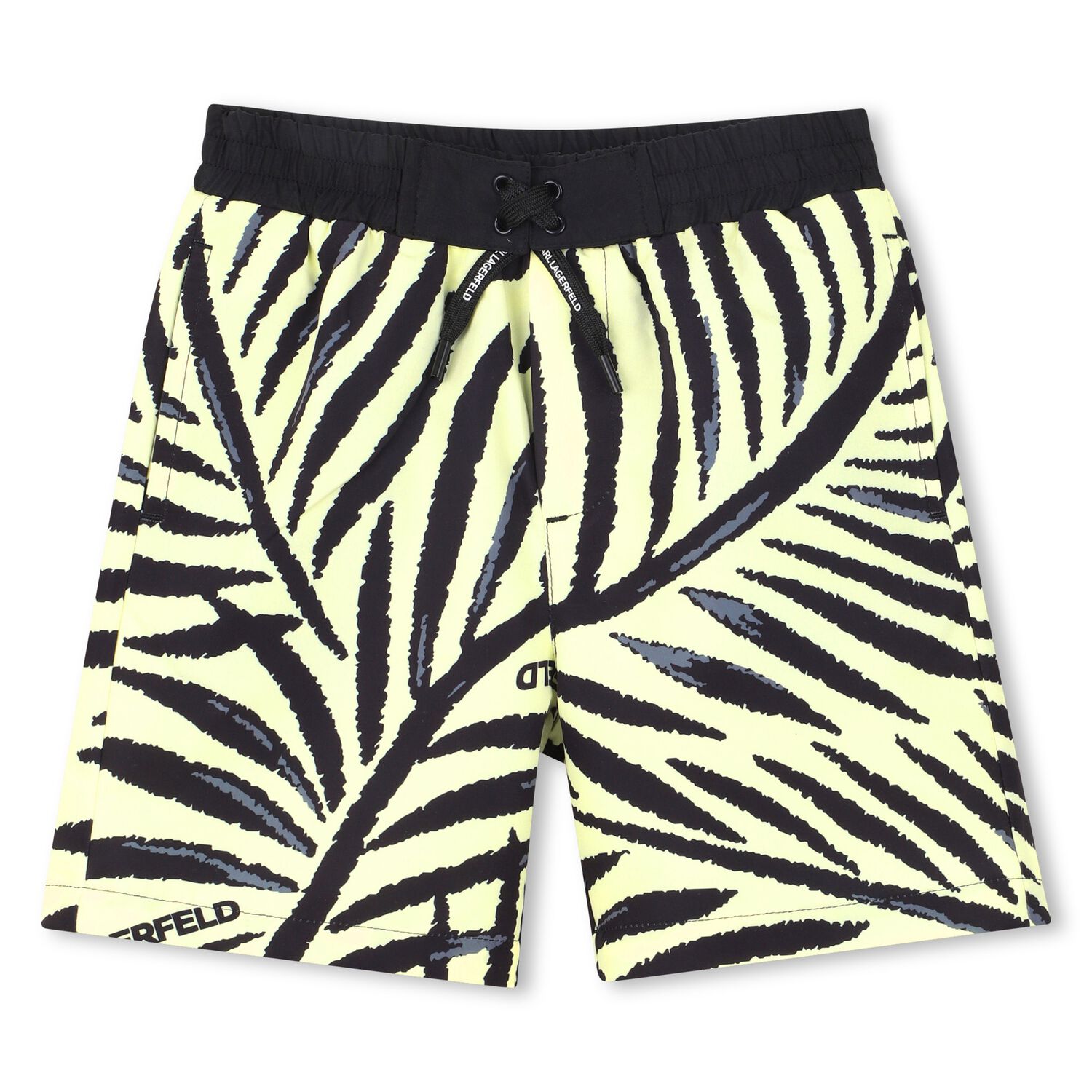 Boys Mini Me Black & Yellow Logo Swim Shorts, 2, hi-res