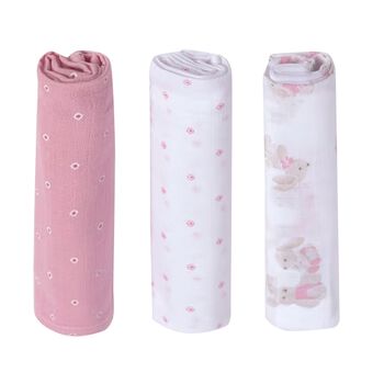 Baby Girls White & Pink Muslin Swaddles ( 3-Pack )