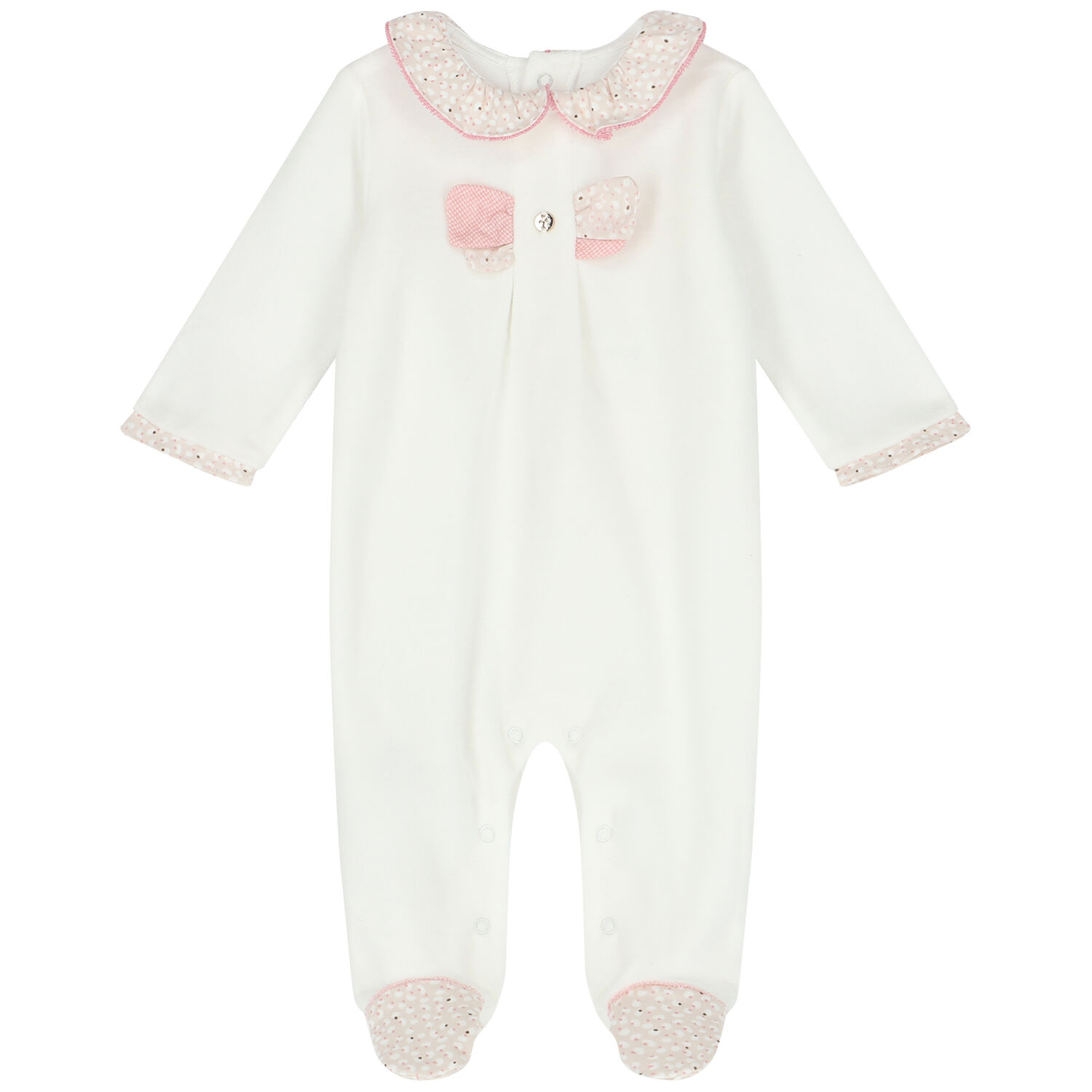 Baby Girls White & Pink Bow Babygrow, 1, hi-res image number null