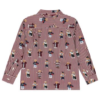 Boys White & Red Polo Bear Striped Shirt