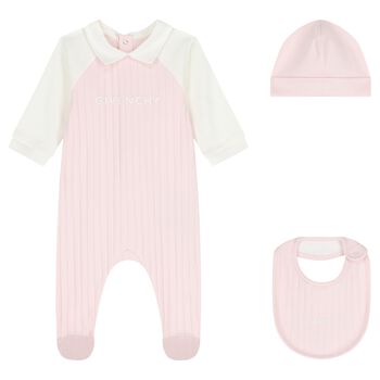 Baby Girls Pink & White Logo Babygrow Gift Set