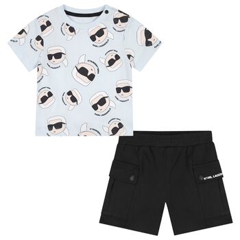 Boys Blue & Black Ikonik Shorts Set
