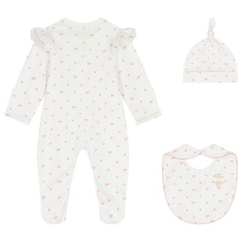 Baby Girls White & Pink Bow Babygrow Set