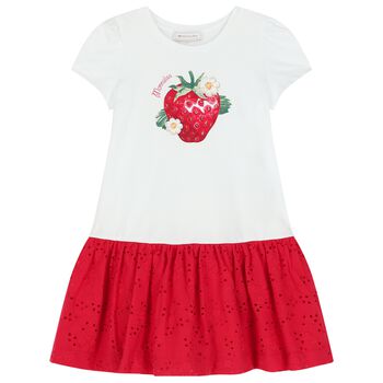 Girls White & Red Strawberry Dress
