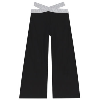 Girls Black & Grey Logo Trousers