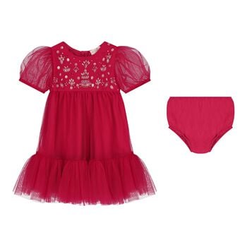 Baby Girls Red Embellished Tulle Dress Set