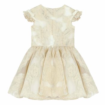 Girls White & Gold Organza Dress