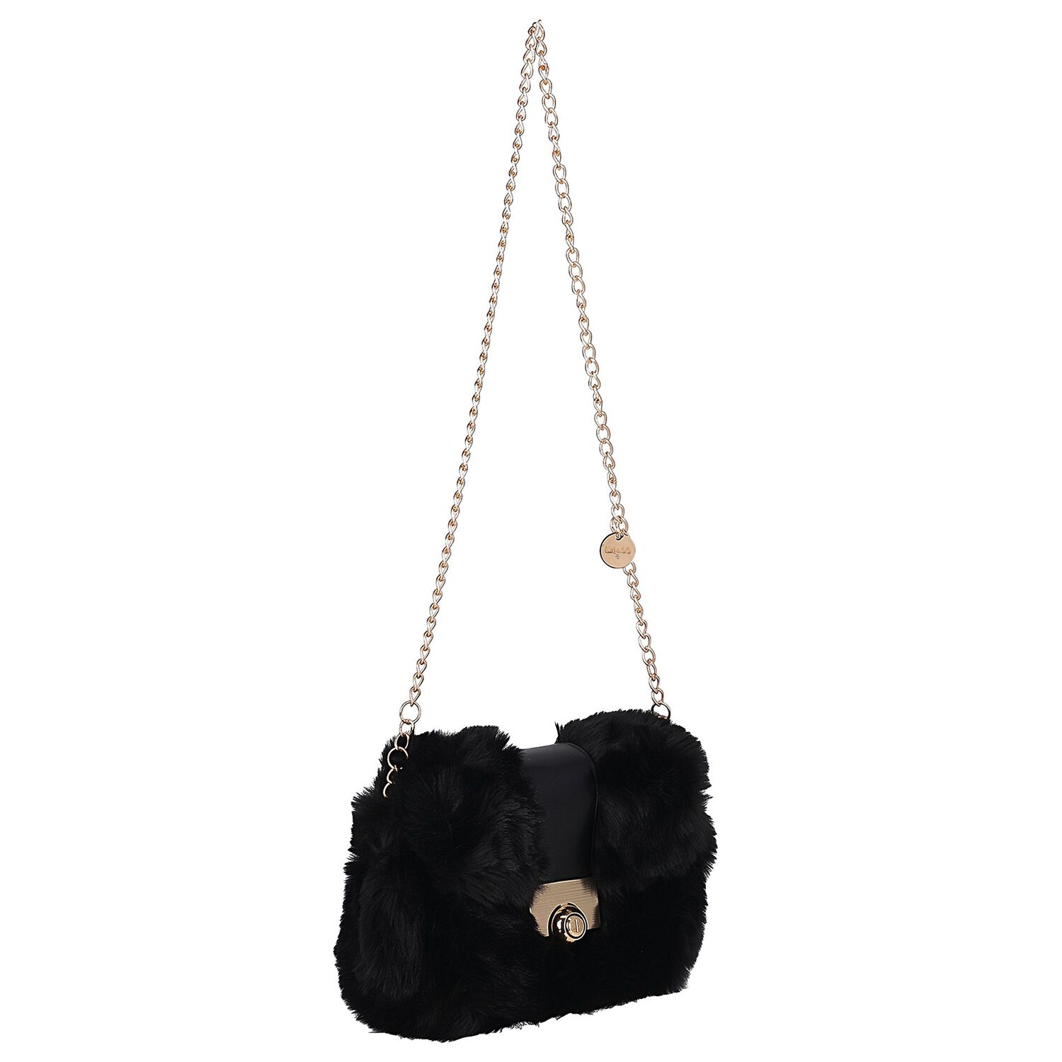 Girls Black Faux Fur Handbag ( 21cm ), 3, hi-res