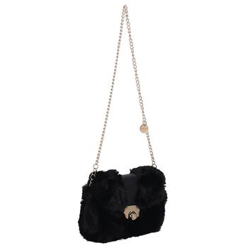 Girls Black Faux Fur Handbag ( 21cm )