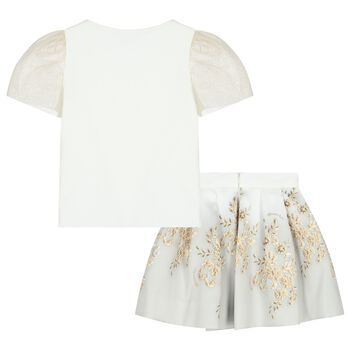 Girls White & Gold Skirt Set