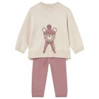 Younger Girls Beige & Pink Teddy Bear Trousers Set, 1, hi-res
