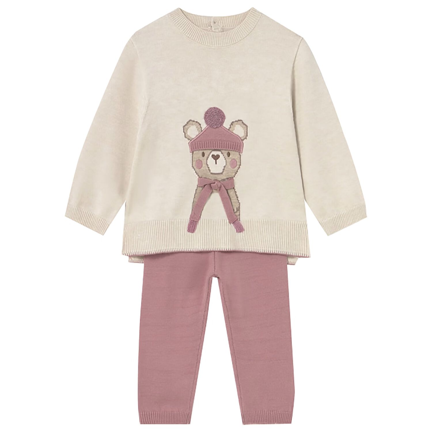 Younger Girls Beige & Pink Teddy Bear Trousers Set, 1, hi-res image number null
