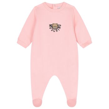 Baby Girls Pink Teddy Bear Logo Babygrow