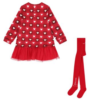 Girls Red Heart & Check Dress Set