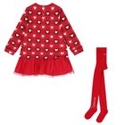 Girls Red Heart & Check Dress Set, 1, hi-res