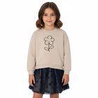 Girls Beige & Navy Blue Flower Skirt Set, 3, hi-res