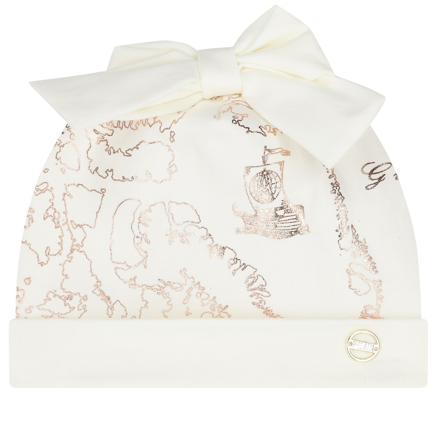 Baby Girls Ivory Bow Geo Map Hat, 1, hi-res