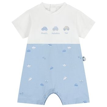 Baby Boys White & Blue Car Romper