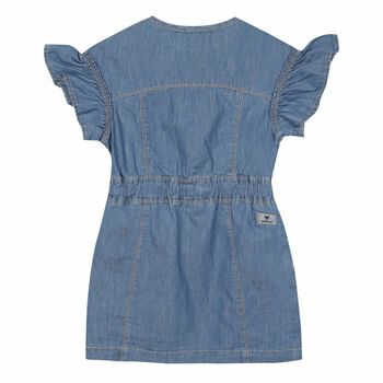 Girls Blue Denim Embroidered Dress