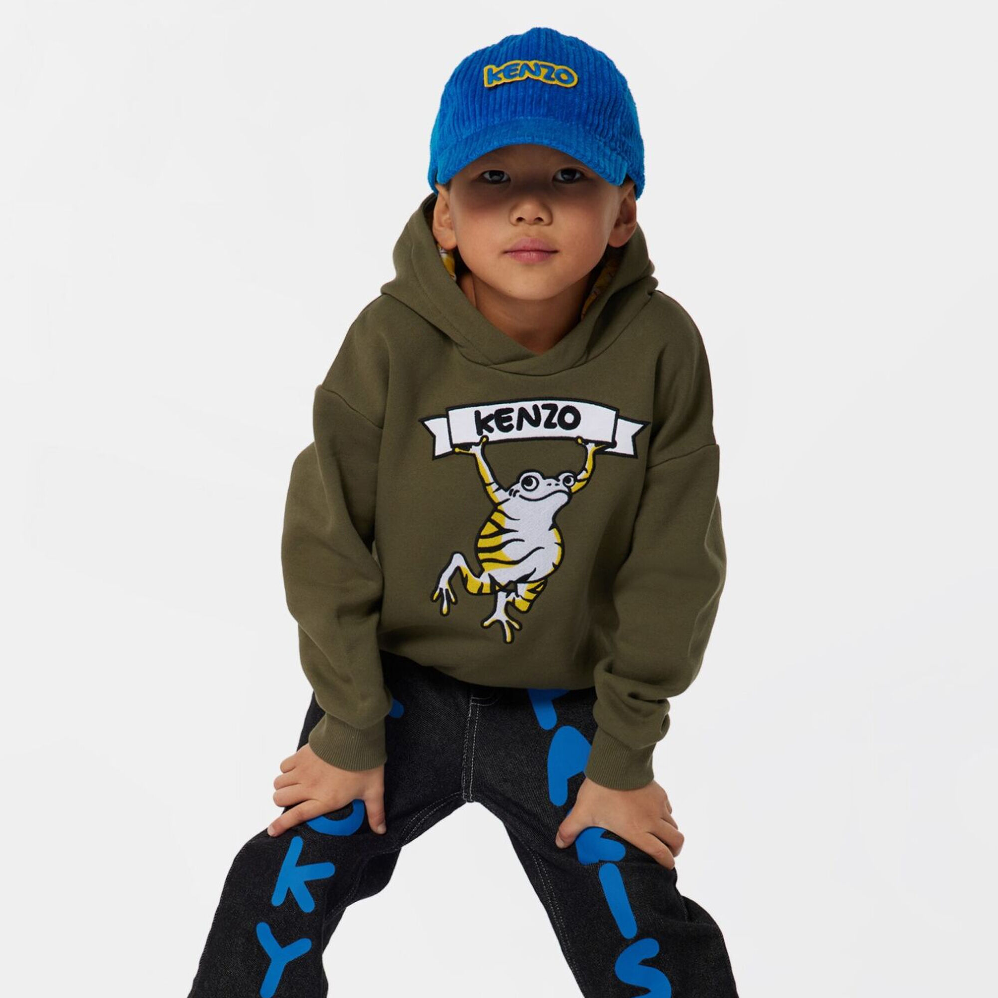 KENZO KIDS Boys Green Logo Frog Hooded Top Junior Couture Bahrain
