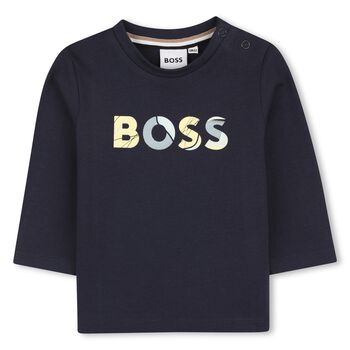 Younger Boys Navy Blue Logo Long Sleeve Top