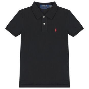 تيشيرت بولو أسود للأولاد مع شعار