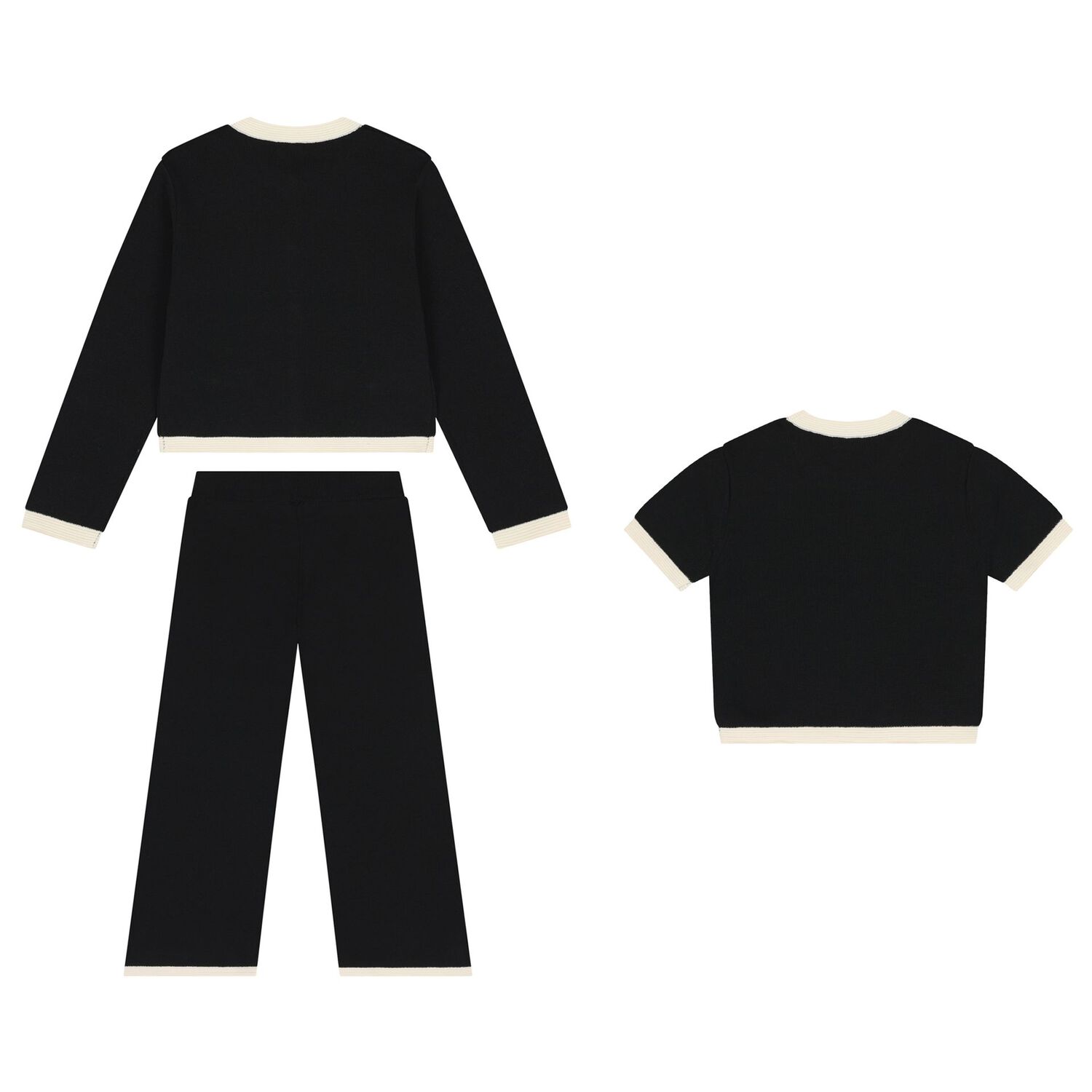 Girls Black & Beige Trousers Set, 1, hi-res