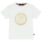 Younger Boys White & Gold Logo T-Shirt, 1, hi-res