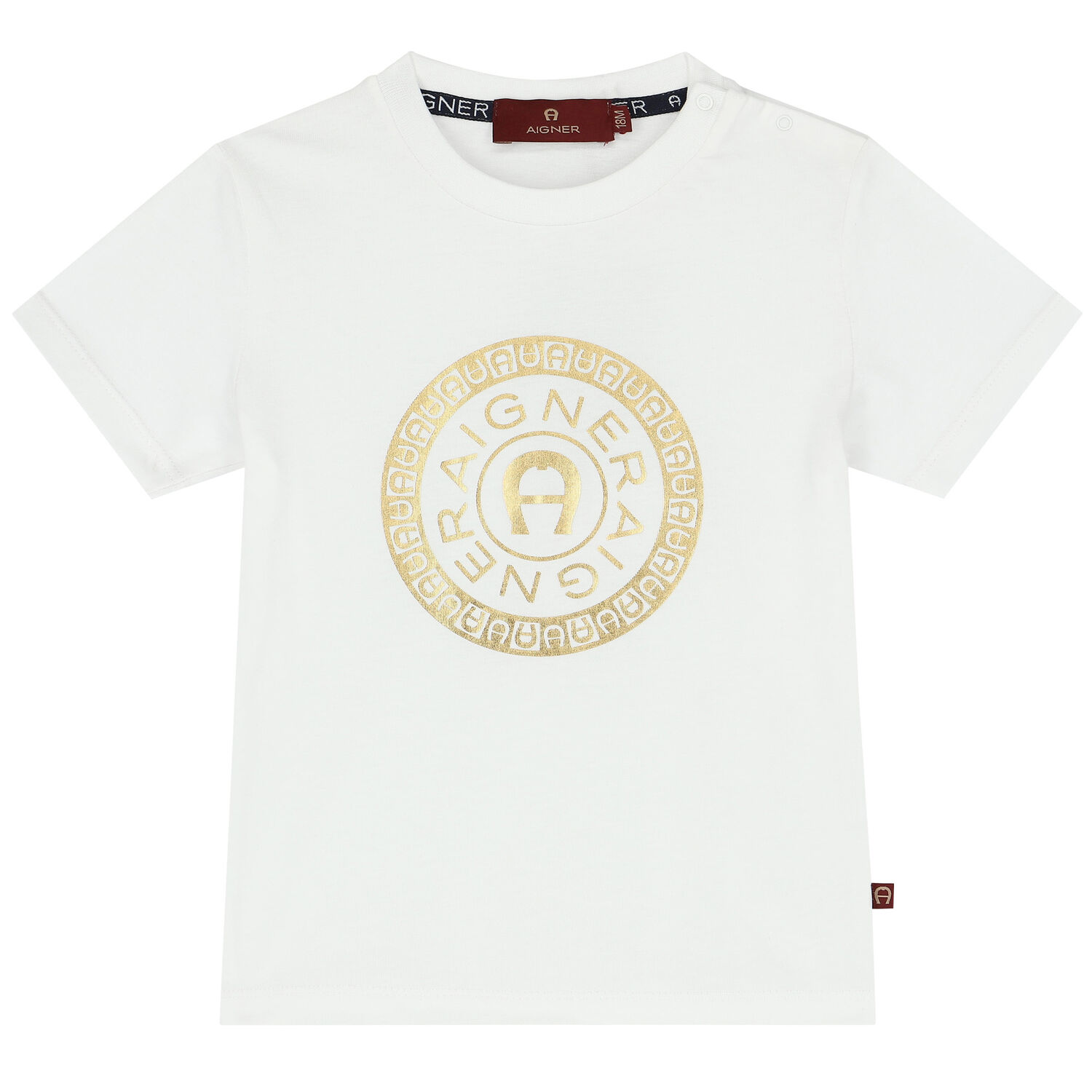 Younger Boys White & Gold Logo T-Shirt, 1, hi-res image number null