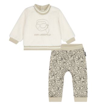 Younger Boys Ivory & Beige Ikonik Karl Tracksuit 