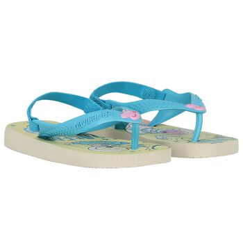 Girls Beige Logo Flip Flops